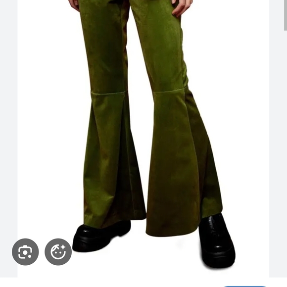 Topshop Pants - Topshop Green Flare Pants Size 4 70s Retro Tailored Eclectic Velour Whimsigoth